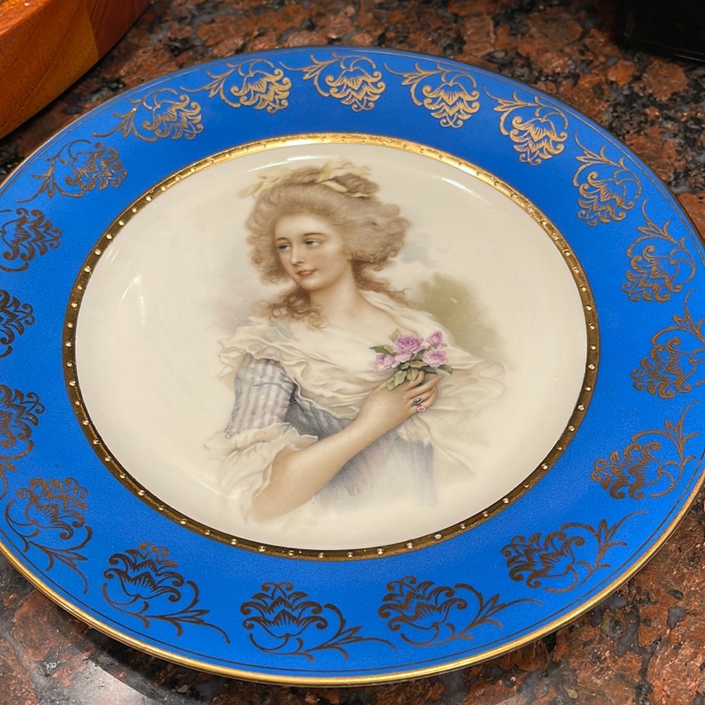 Carlsbad porcelain painted cameo of a lady with gold trim p…